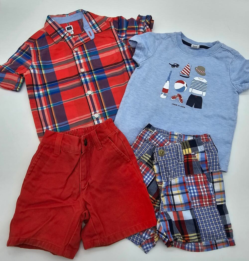 Janie and Jack Boys Size 6-12M 4 Piece Red and Blue Plaid Costal Lot